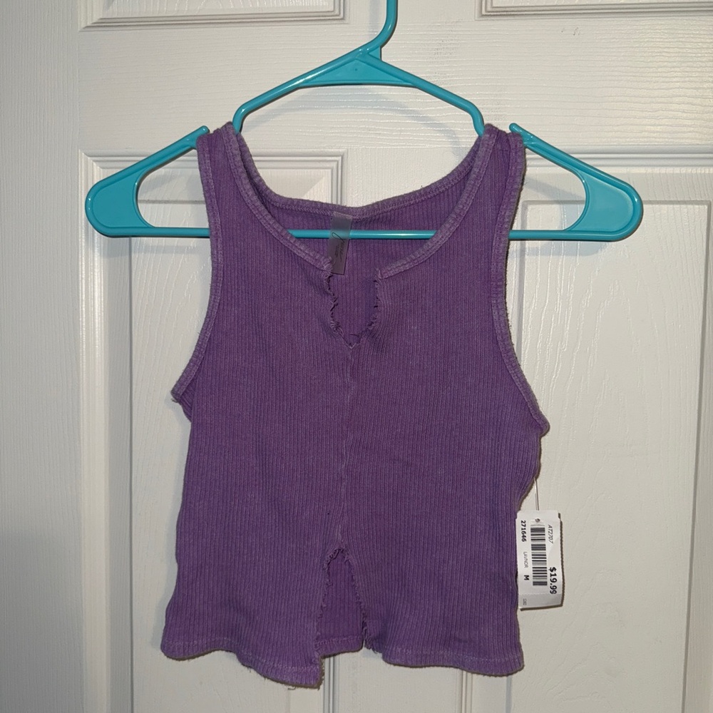 Distressed Cropped Purple Tank Top